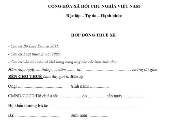 Tải mẫu hợp đồng công ty thuê xe của cá nhân mới nhất