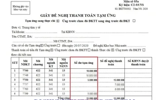 mẫu giấy thanh toán tiền tạm ứng