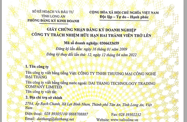 công ty Tnhh Thương Mại Công Nghệ Đại Thắng