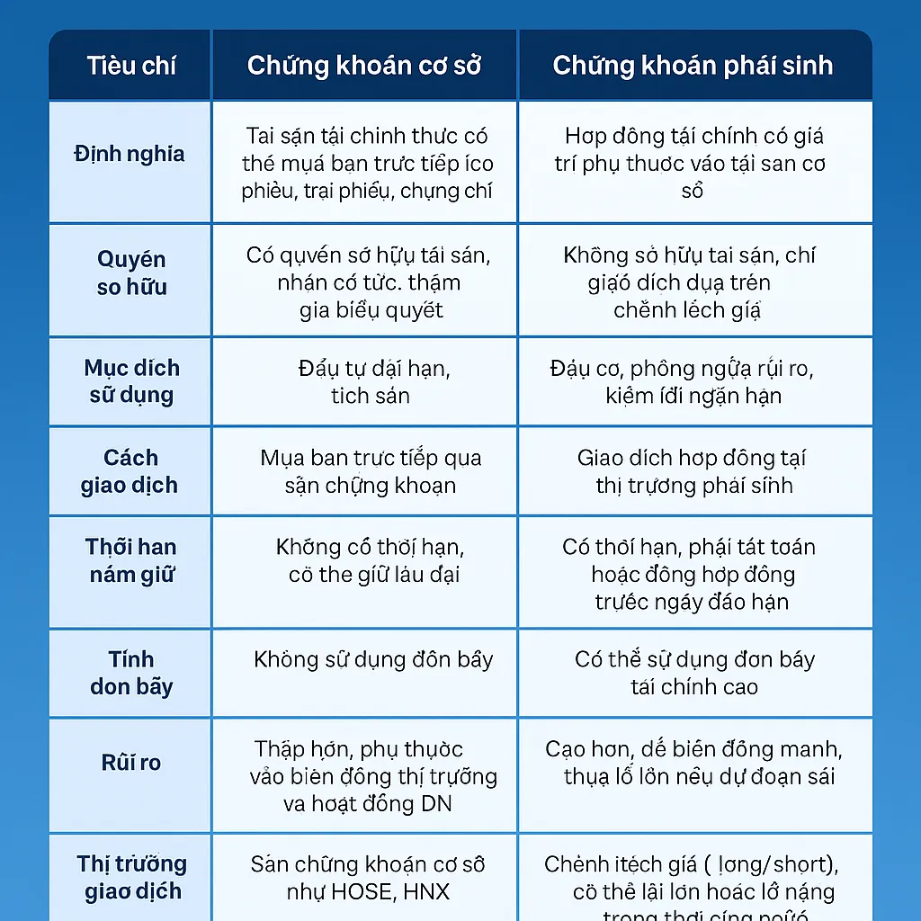 So sánh chứng khoán cơ sở và chứng khoán phái sinh chi tiết nhất